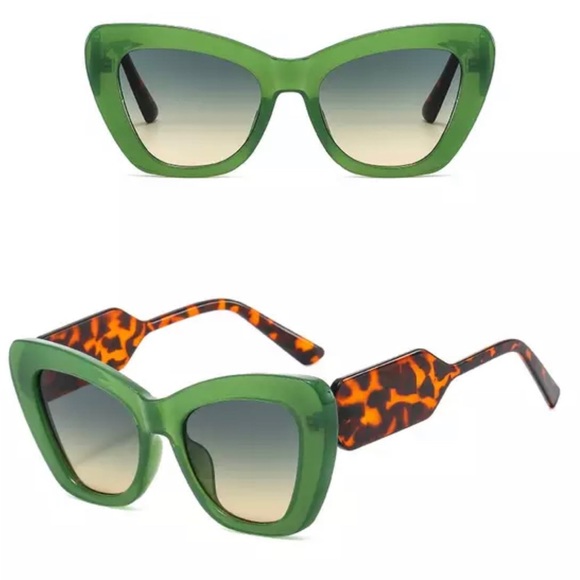 Accessories - Cheetah Oversized Cat Eye Sunglasses in Green & Brown